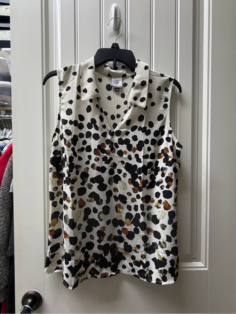 CAbi Sleeveless Animal Spot Camisole - White, Black & Brown